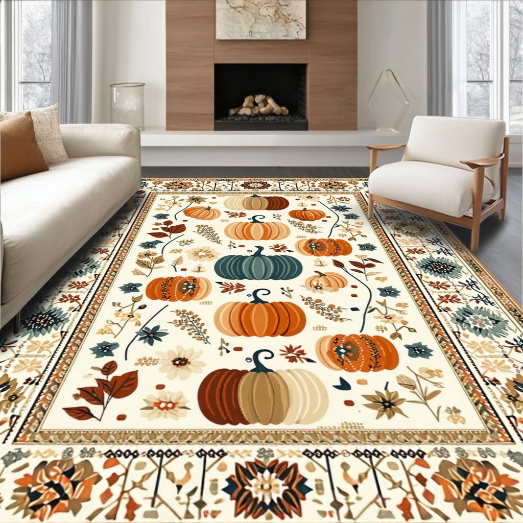 Cozy Fall Pumpkin Floral Rug(Beige)