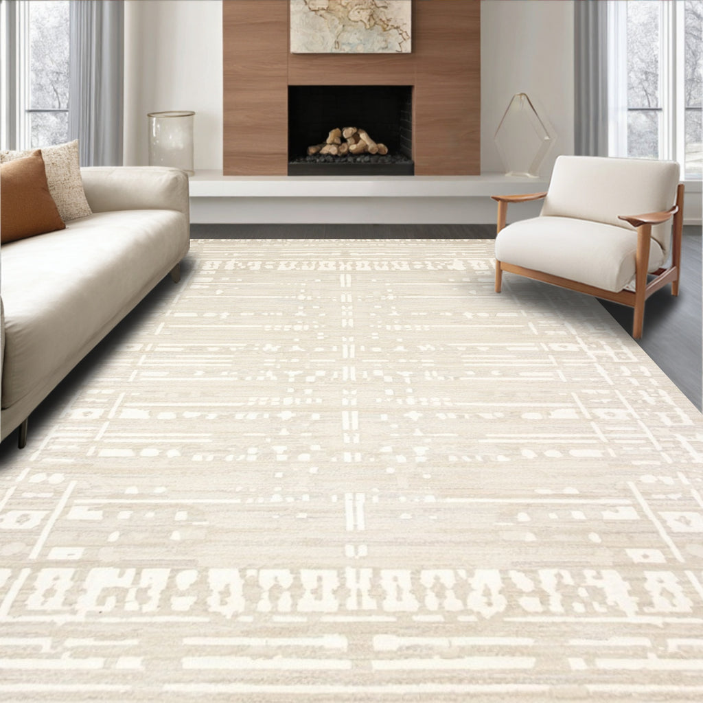 Light Beige Geometric Serene Rug(Beige)