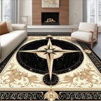 Elegant Black Gold Ornate Compass Rug(Black)