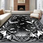 Mysterious Black White Bat Rug(Black)