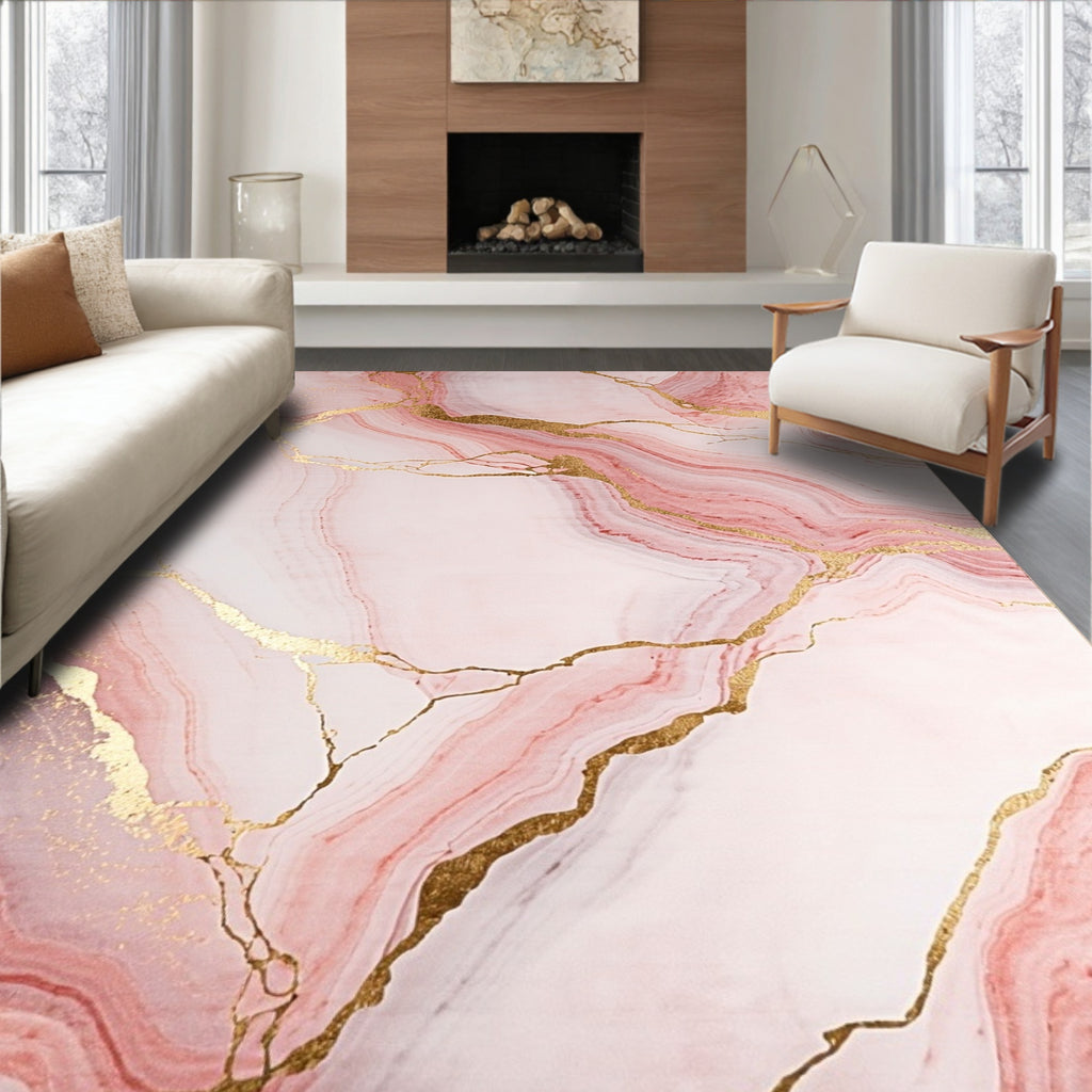 Pink Gold Marble Elegant Rug