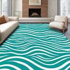 Teal wave-patterned serene rug