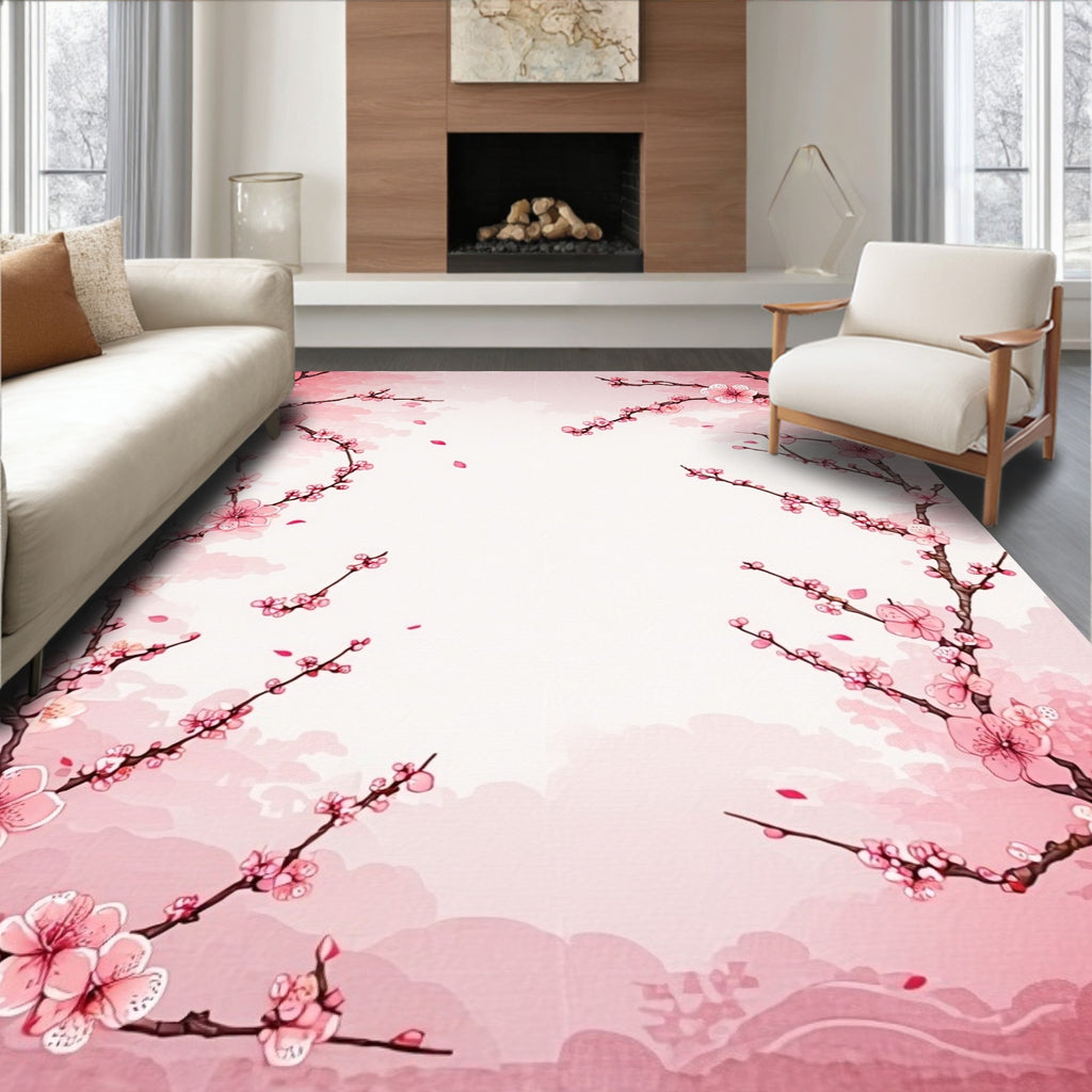 Soft Pink Cherry Blossom Serene Rug(Pink)
