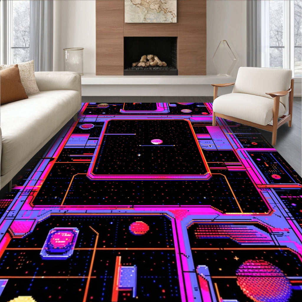 Neon Pink Purple Pixelated Futuristic Rug