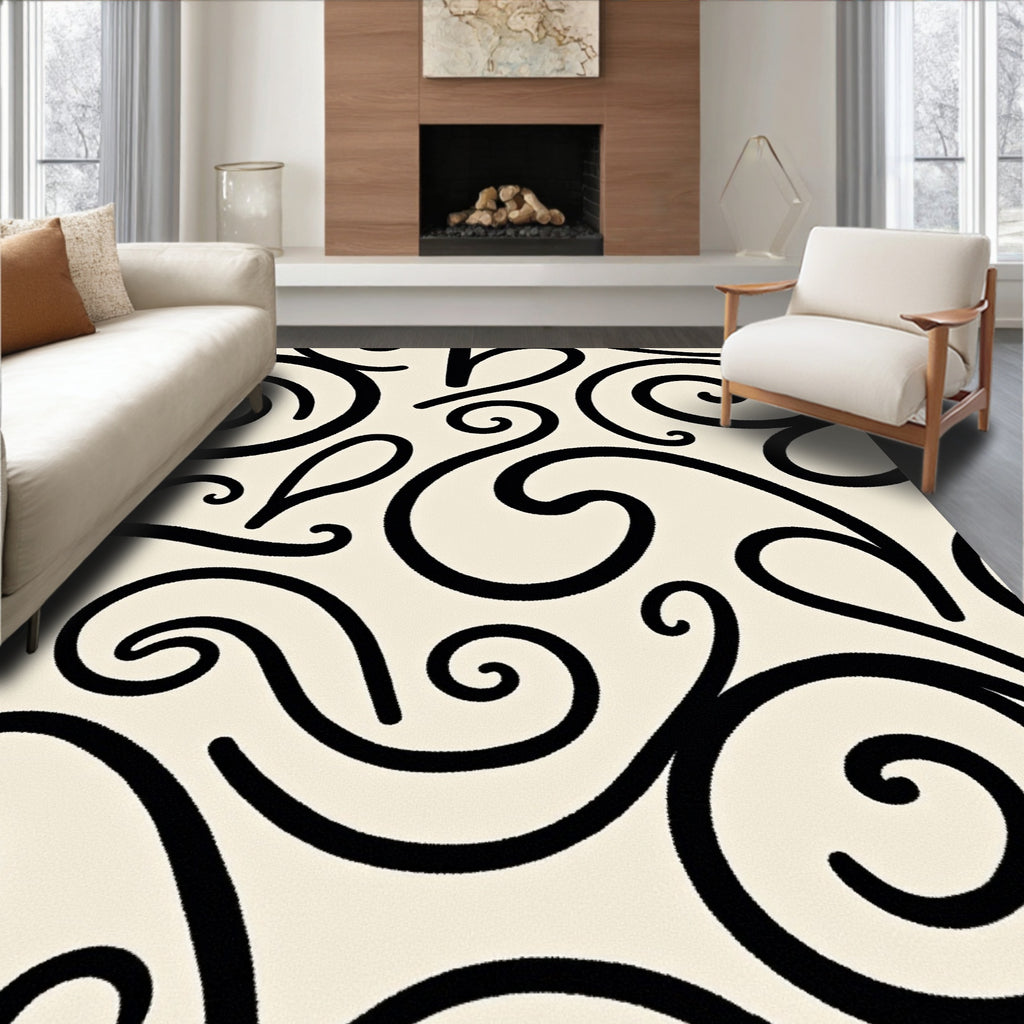 Beige Swirling Curves Elegant Rug
