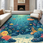 Playful Teal Sea Life Rug(Blue)