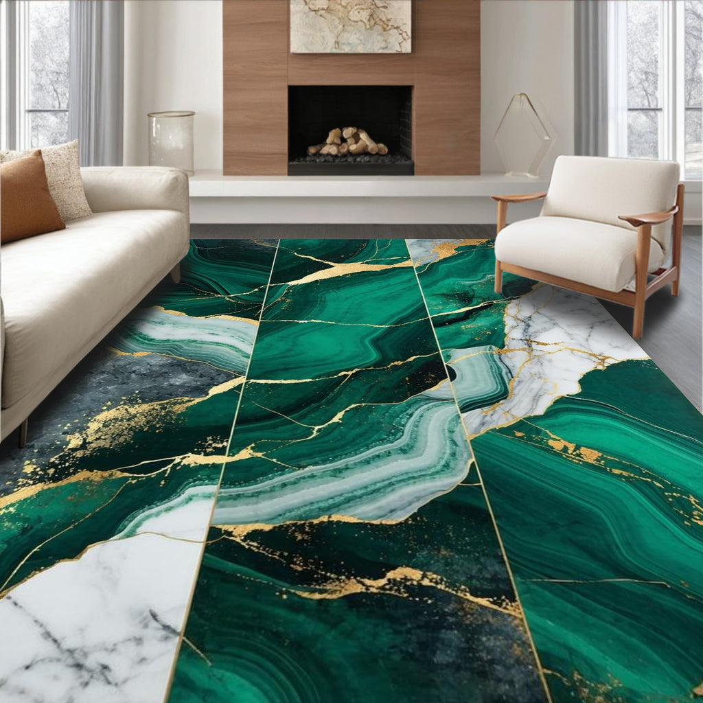 Emerald Green Abstract Marbled Luxury Rug