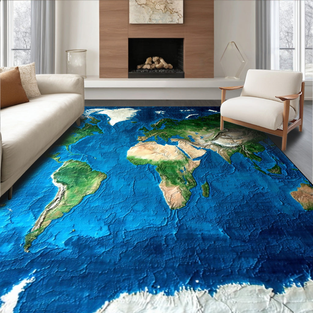 Adventurous Blue World Map Rug(Blue)