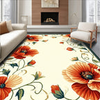 Terracotta Cream Floral Romantic Rug(Red)