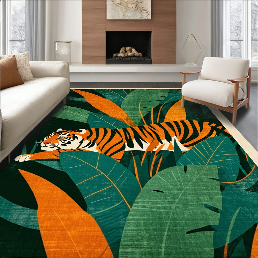 Exotic Teal Orange Jungle Tiger Rug
