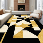 Modern Geometric Black-Gold-White Rug