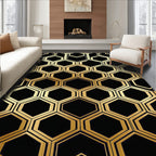 Elegant Black & Gold Hexagonal Rug(Gold)