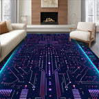 Neon Circuitry Futuristic Low-Pile Rug