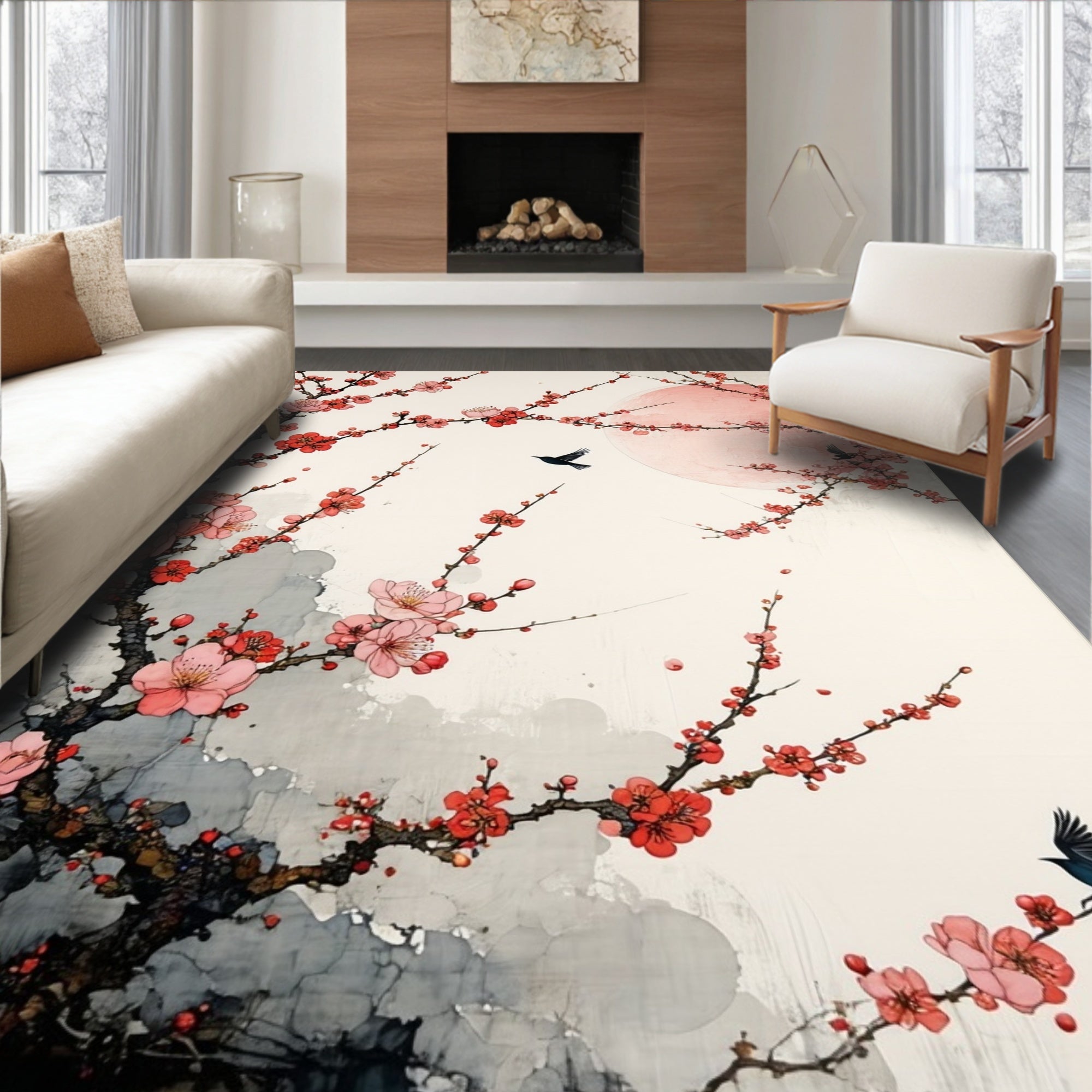 Pink Cherry Blossom Serene Rug(Red)