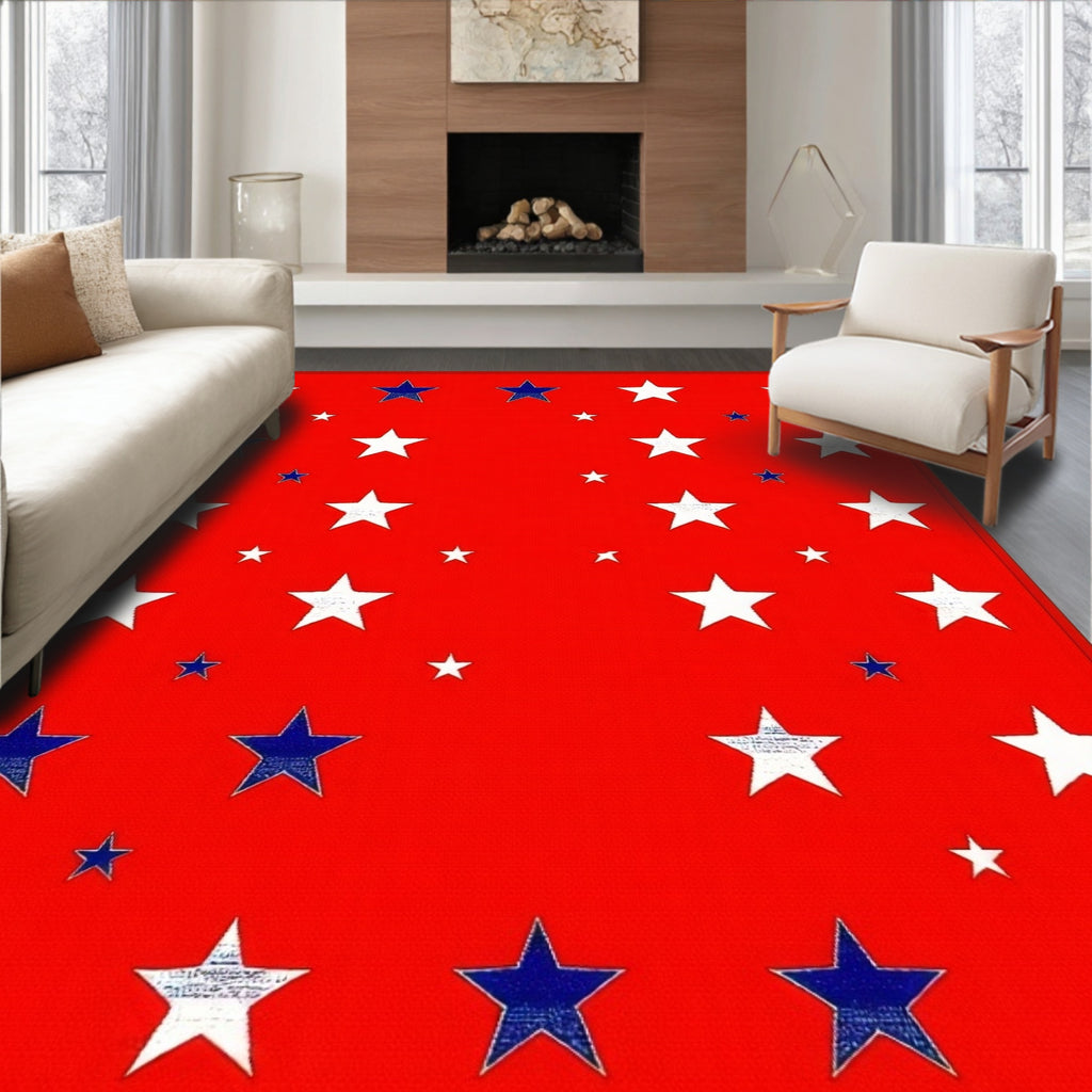 Red Star-Patterned Patriotic Rug(Red)