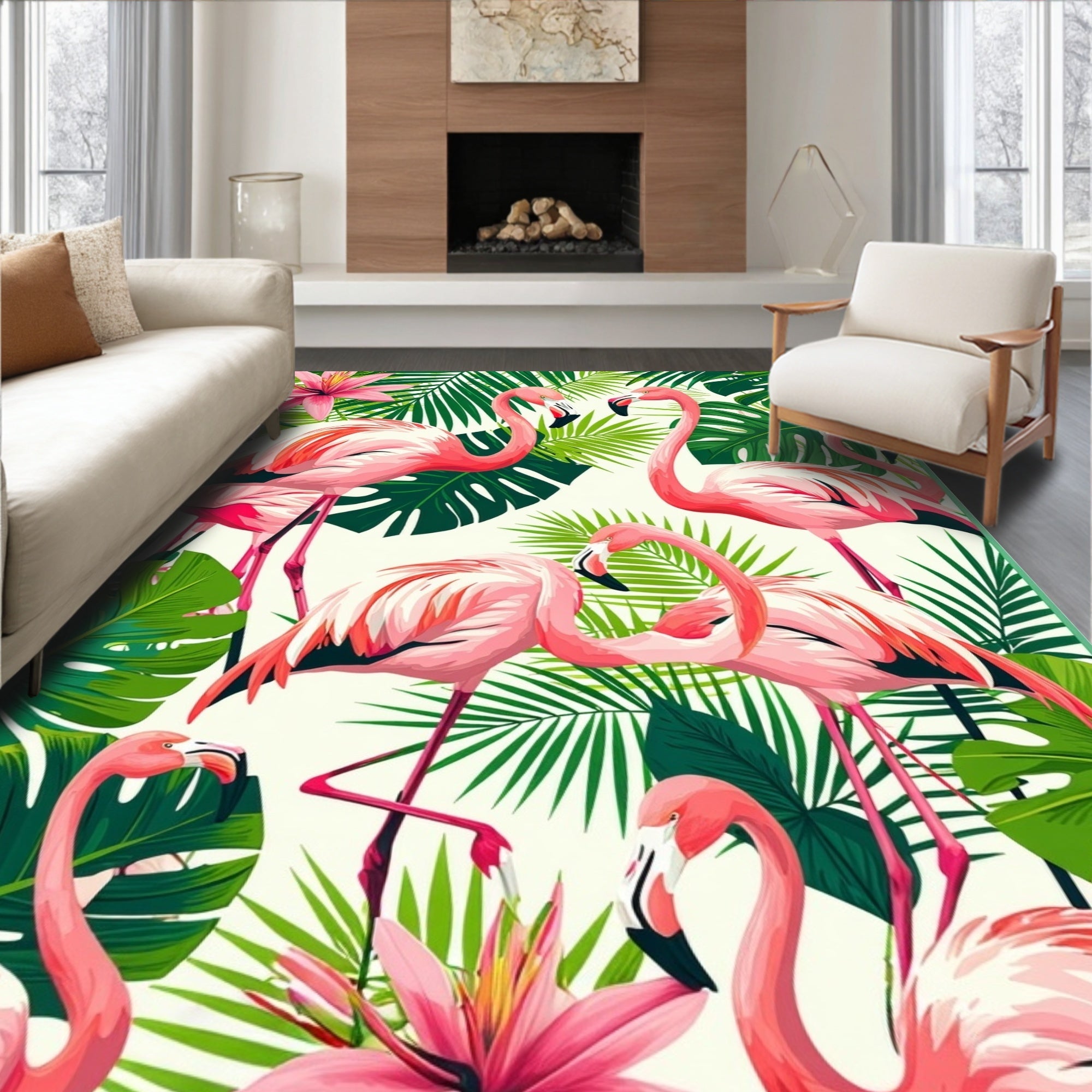 Vibrant Pink Flamingo Tropical Rug(Pink)