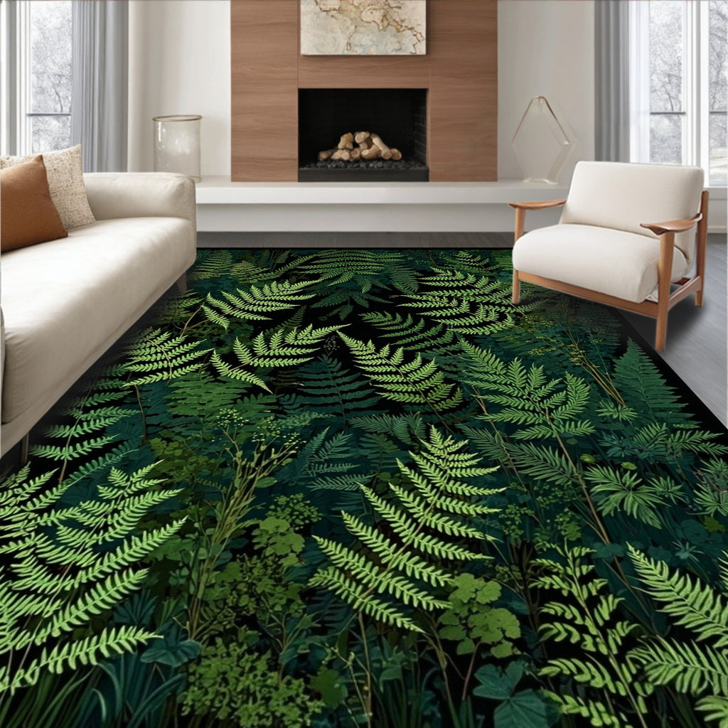 Lush Green Fern Pattern Rug(Green)