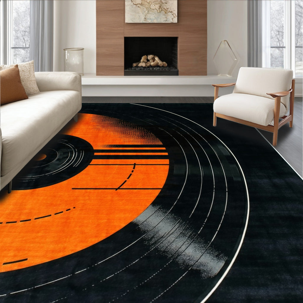 Orange Black Retro Vinyl Record Rug