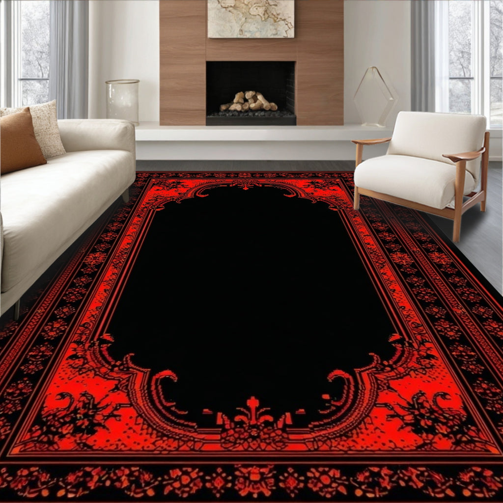 Red & Black Intricate Dramatic Rug(Red)