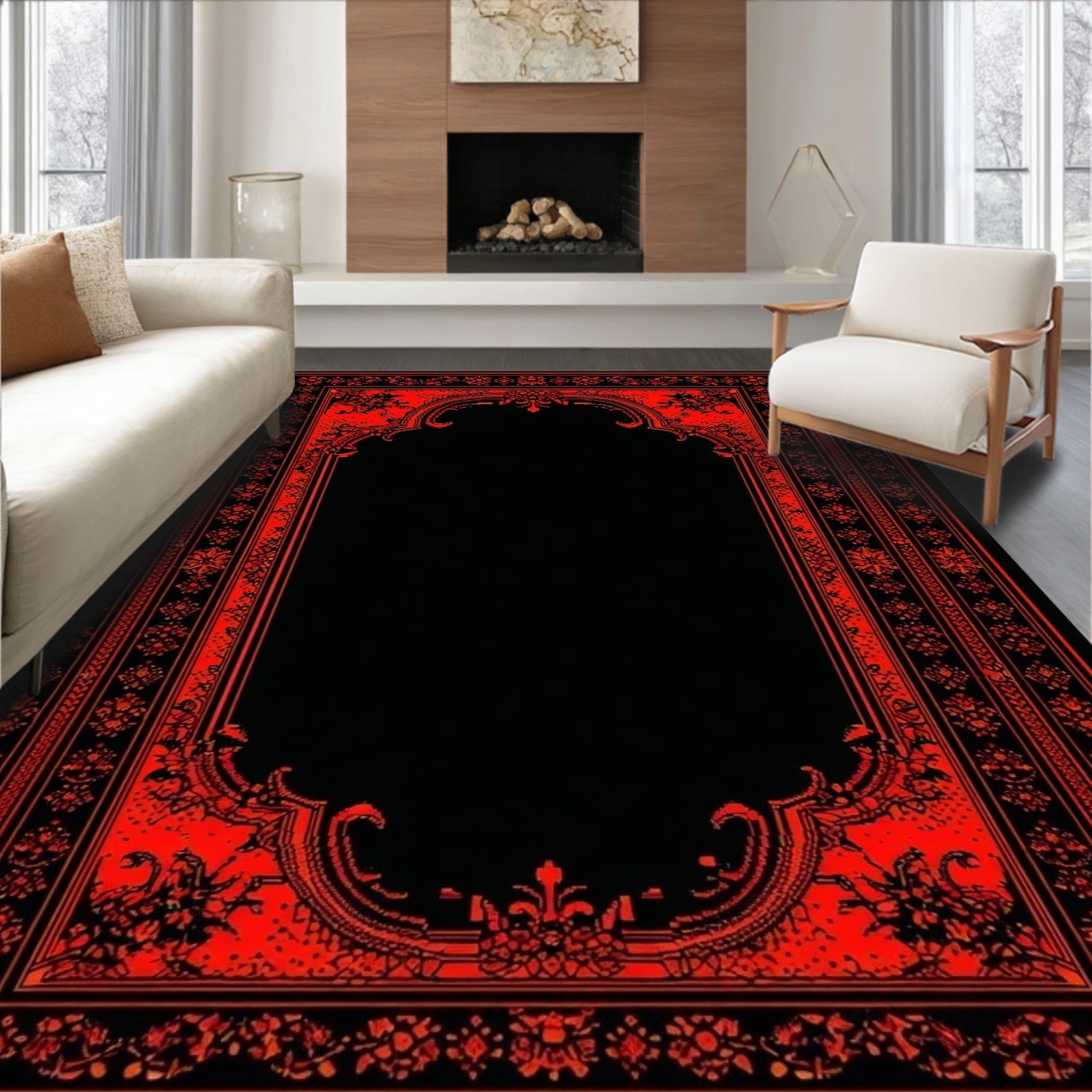 Red & Black Intricate Dramatic Rug(Red)