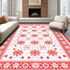 Red-and-White Snowflake Festive Rug(Red)
