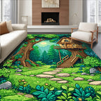 Vibrant Green Enchanted Forest Treehouse Rug(Green)