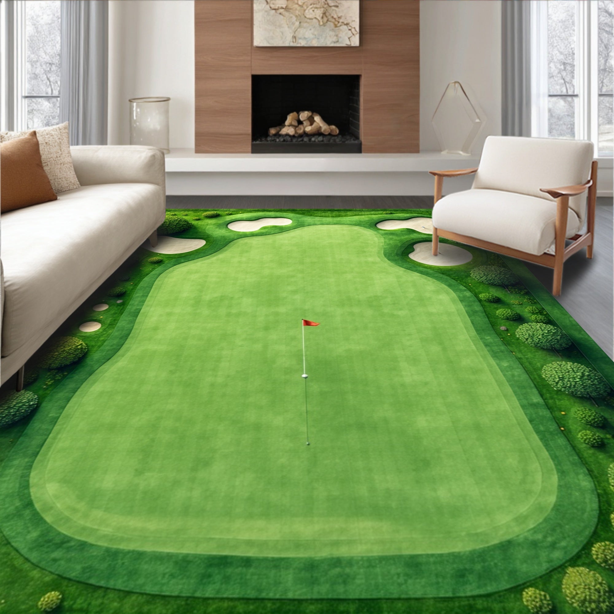 Fresh Green Golf Course Pattern Rug