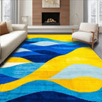 Vibrant Blue Yellow Layered Waves Rug