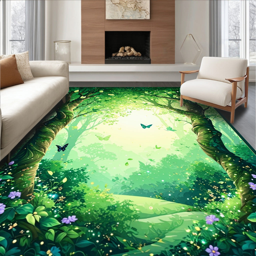 Lush Green Enchanted Forest Rug(Green)