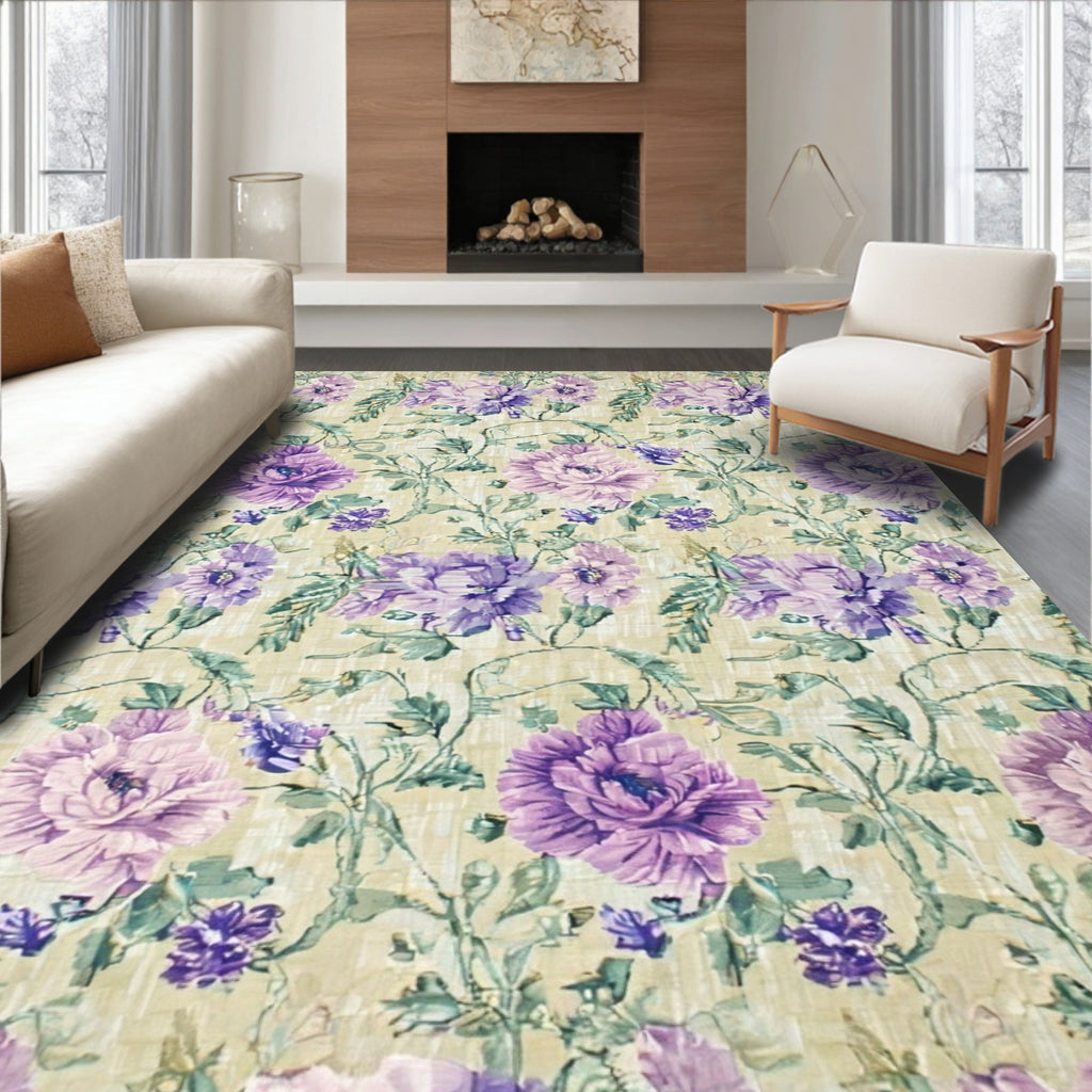 Purple Floral Serene Rug(Beige)