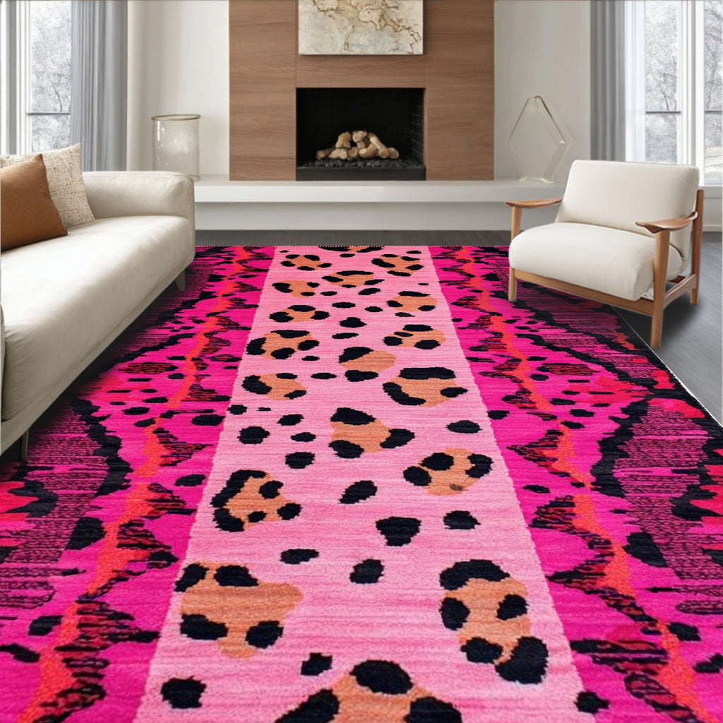 Vibrant Pink Leopard Print Bold Rug(Pink)