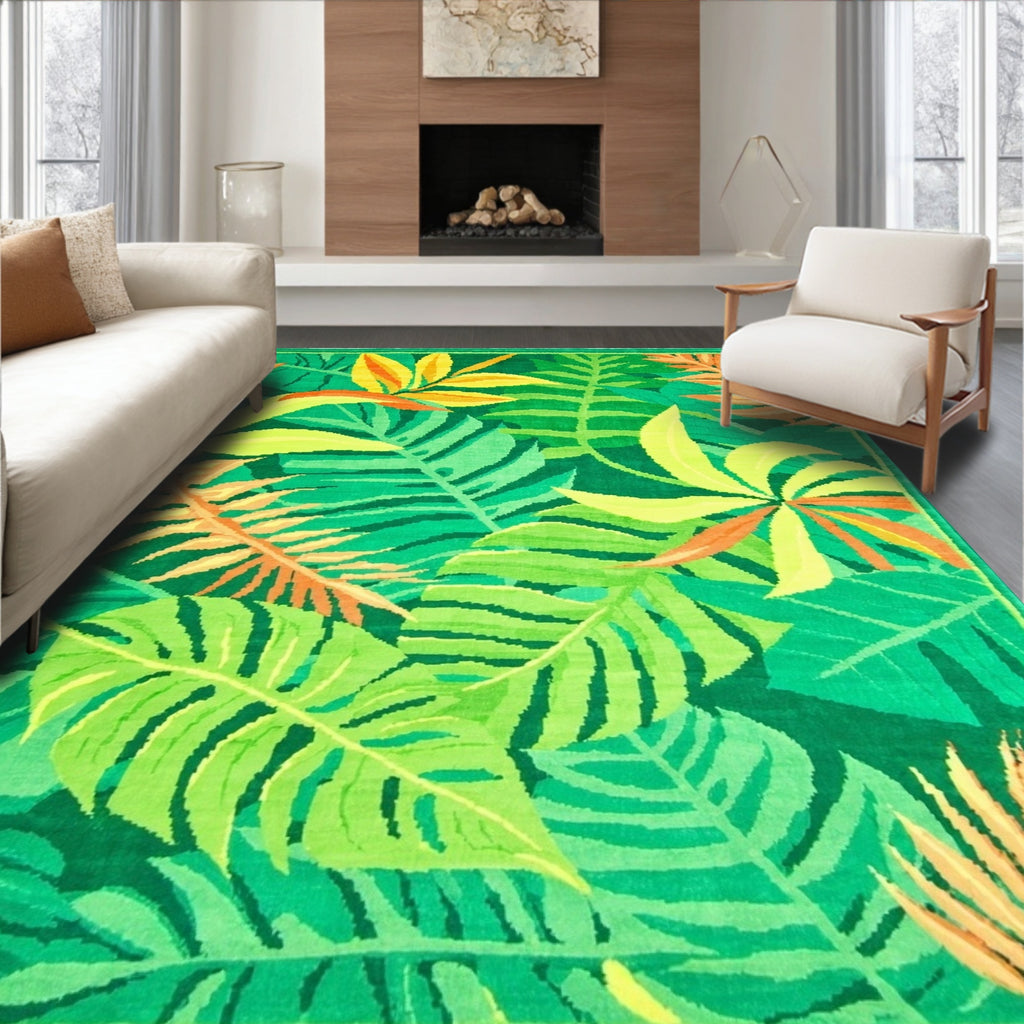 Vibrant Green Jungle Leaf Rug