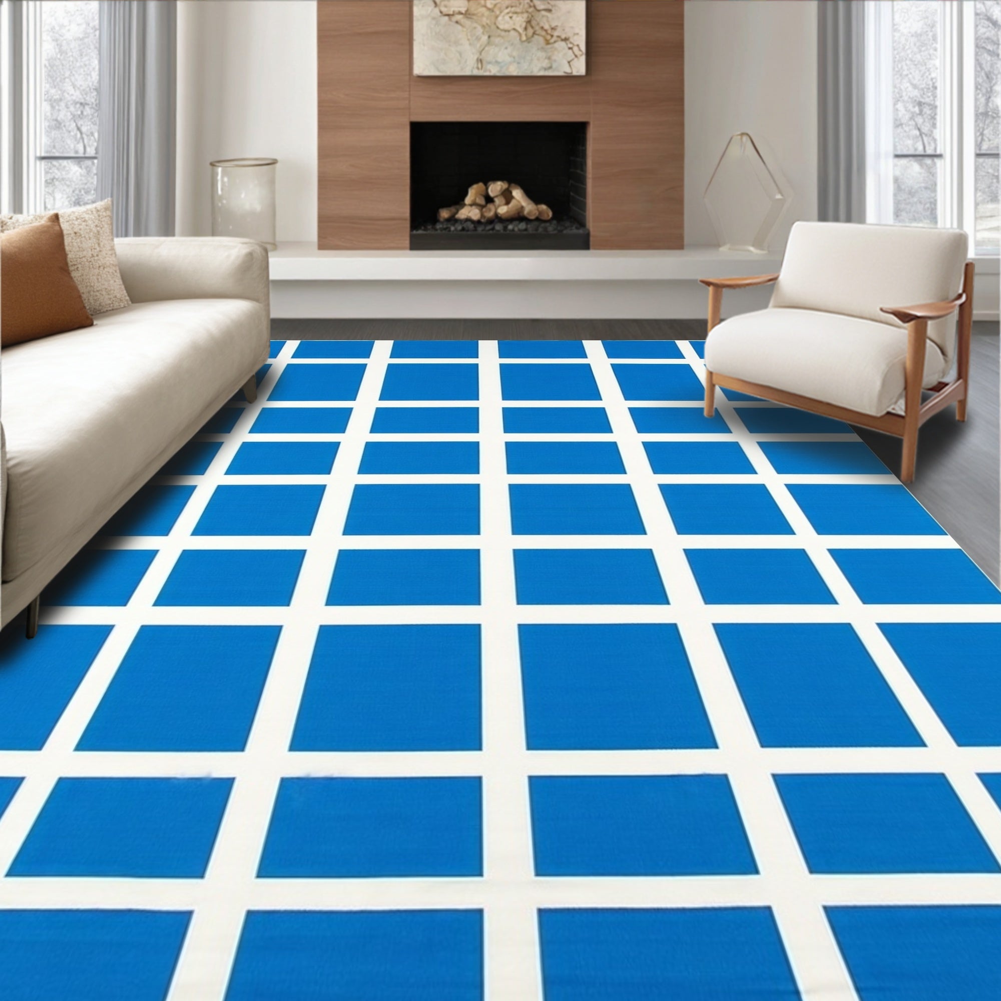 Contemporary Blue Grid Rug