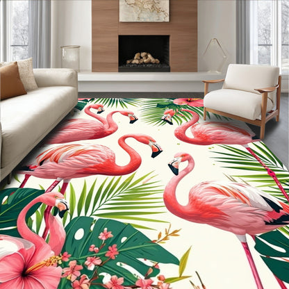 Vibrant Tropical Flamingo Pink Green Rug(Pink)