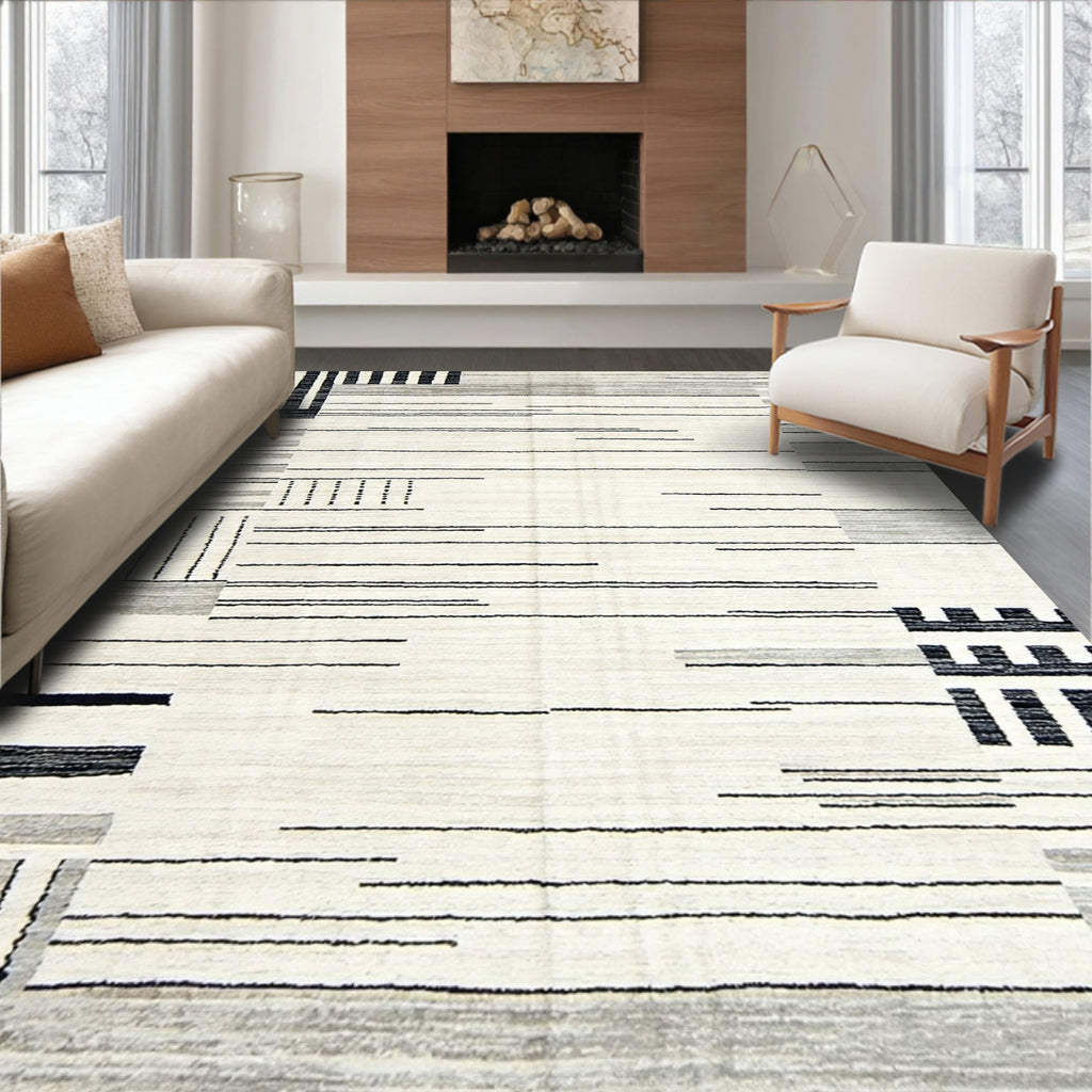 Black Gray Geometric Modern Rug(Black)