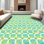 Fresh Teal Lime Floral Grid Rug(Teal)