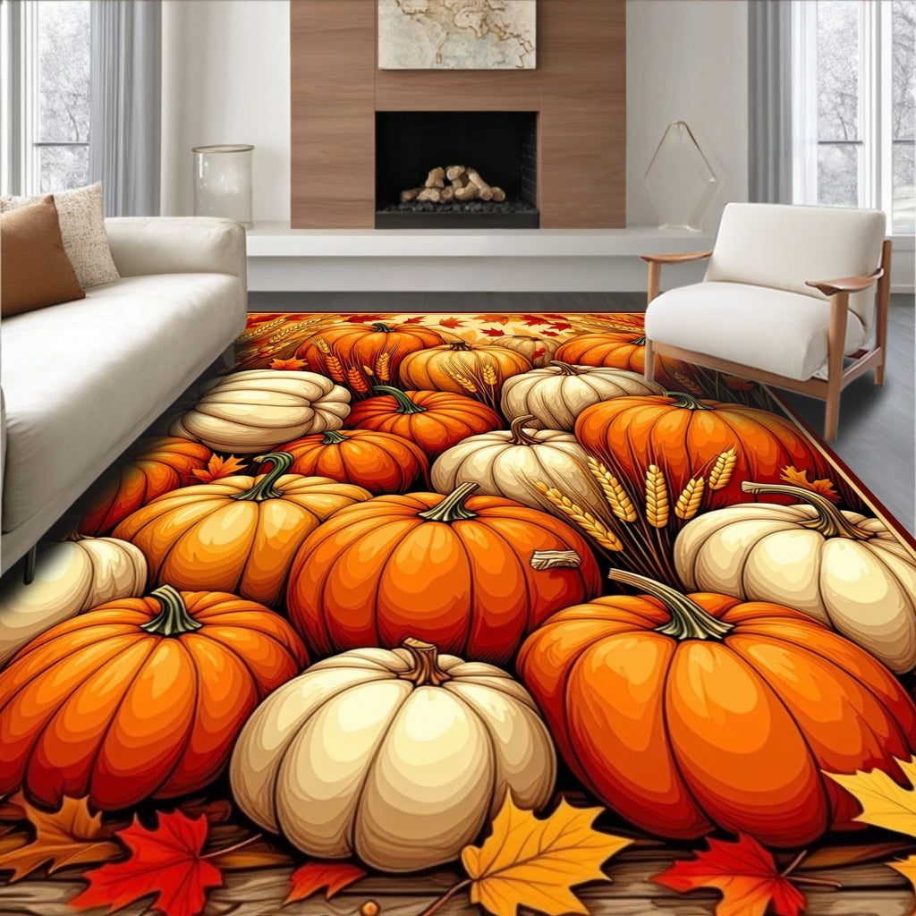 Warm Orange Pumpkin Harvest Rug(Orange)