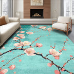 Teal Pink Cherry Blossom Serene Rug(Blue)