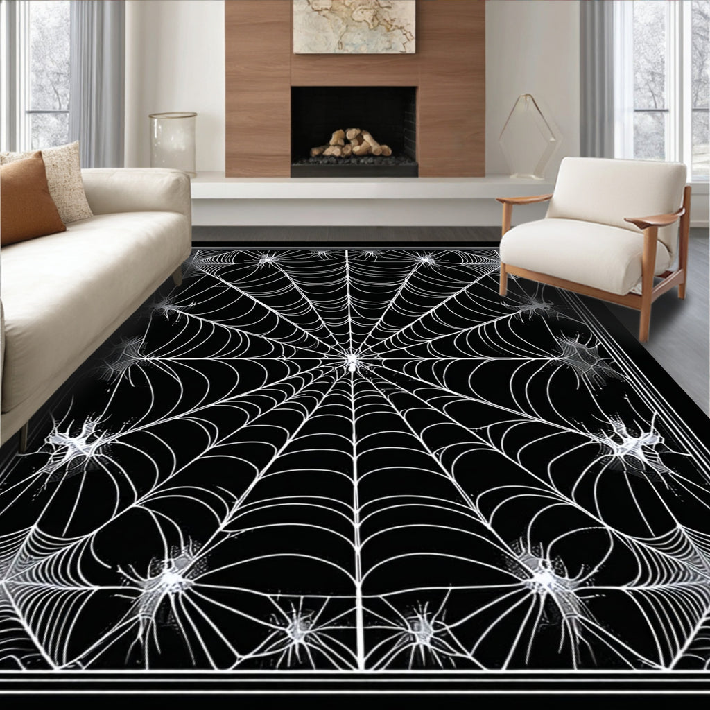 Eerie Black Spider Web Rug(Black)