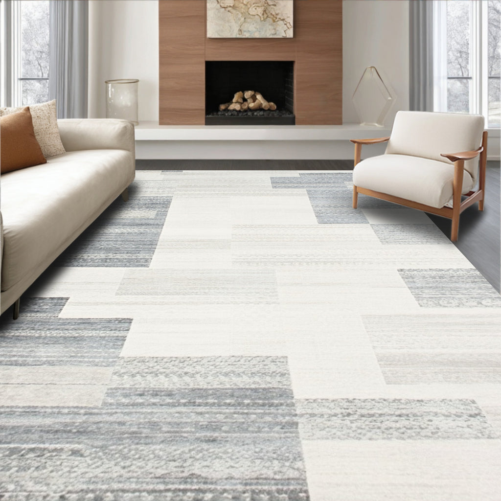 Gray Geometric Textured Calm Rug(Gray)