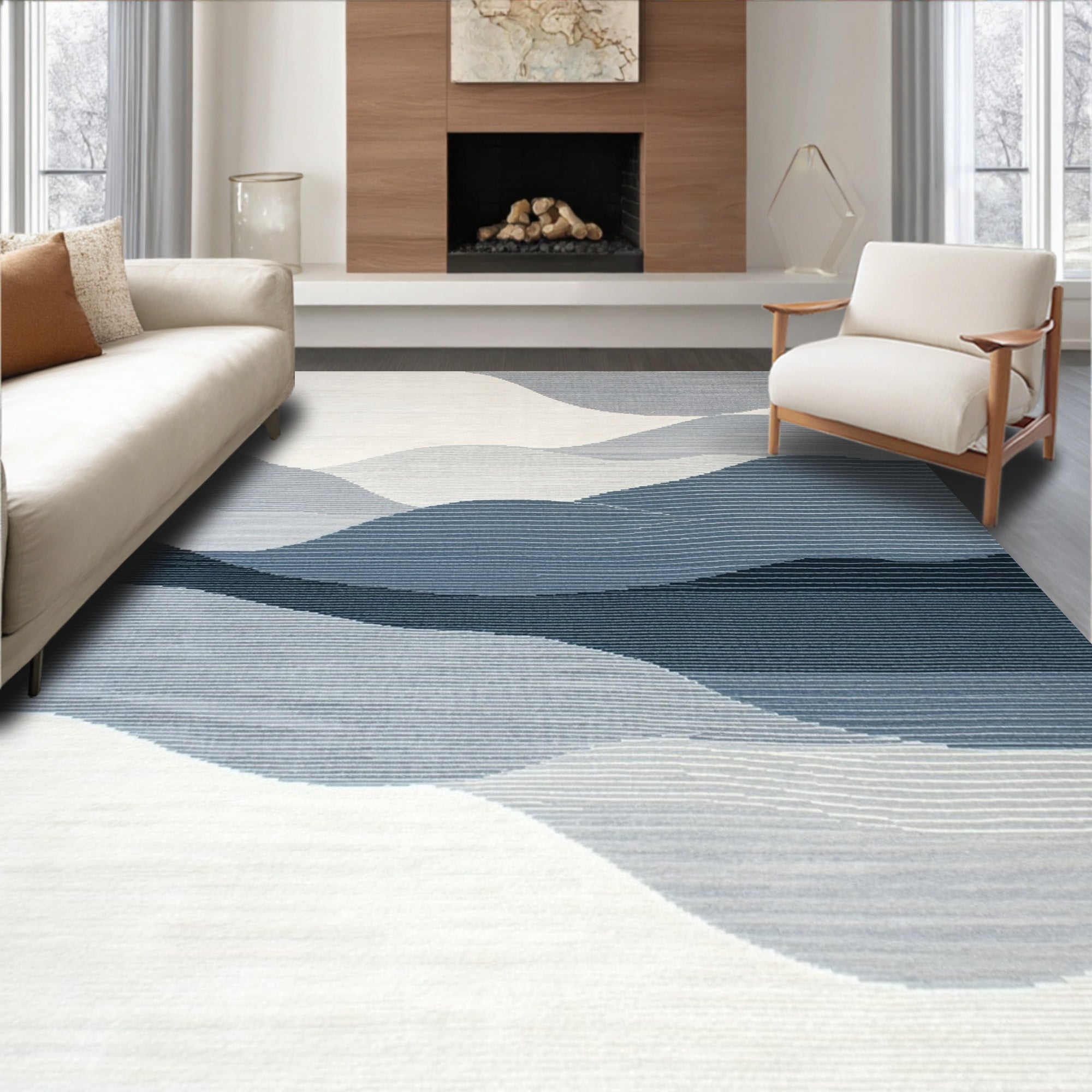 Soothing Blue Gray Wave Rug