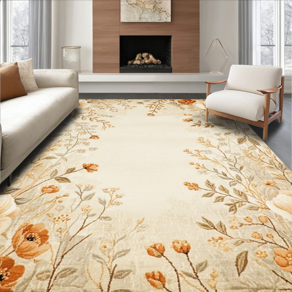 Warm Floral Tranquil Rug(Beige)