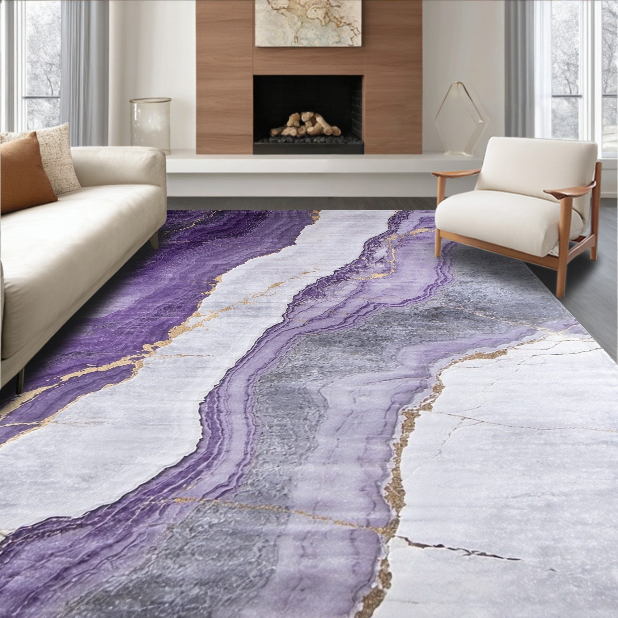 Purple Marbled Elegant Rug