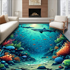 Vibrant Teal Underwater Adventure Rug(Blue)