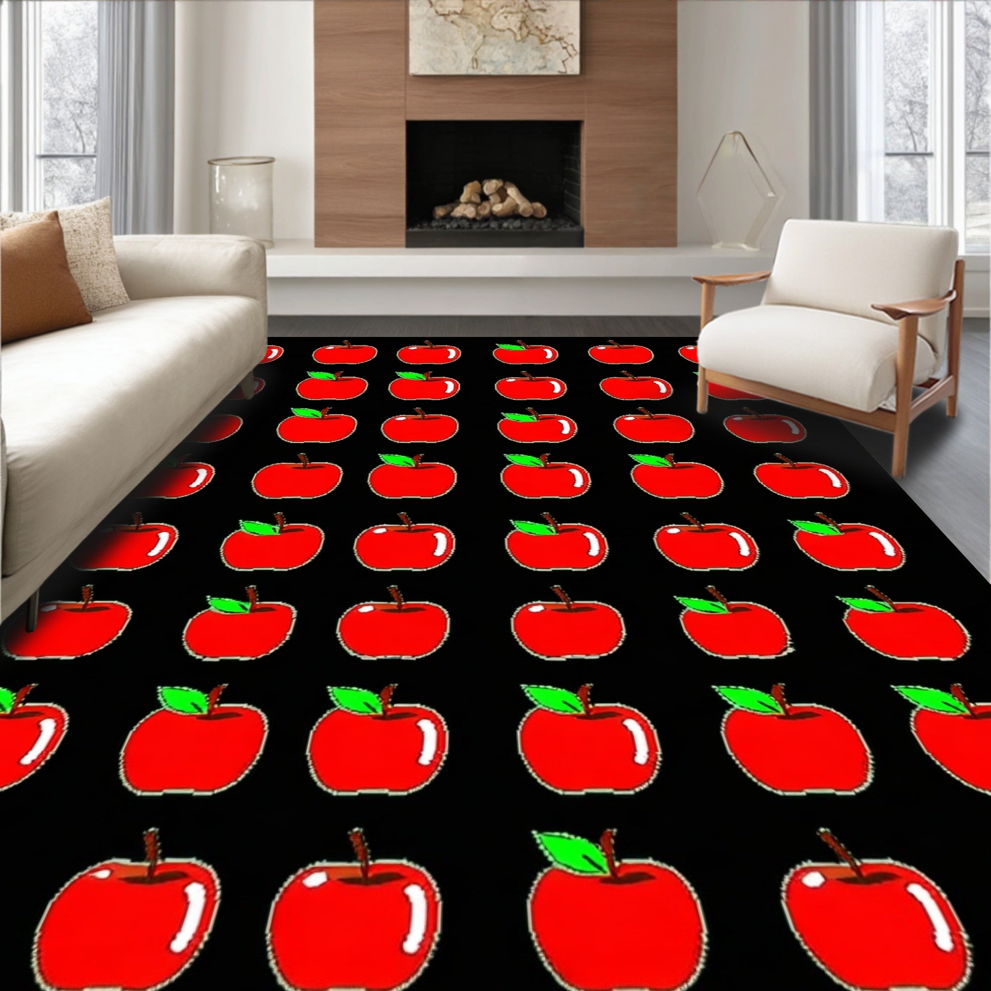Playful Red Apple Pattern Rug(Red)