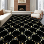 Black Gold Honeycomb Bee Elegant Rug(Black)