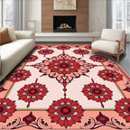 Vibrant Red Medallion Floral Rug(Red)