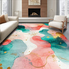 Vibrant Teal Pink Abstract Splatter Rug