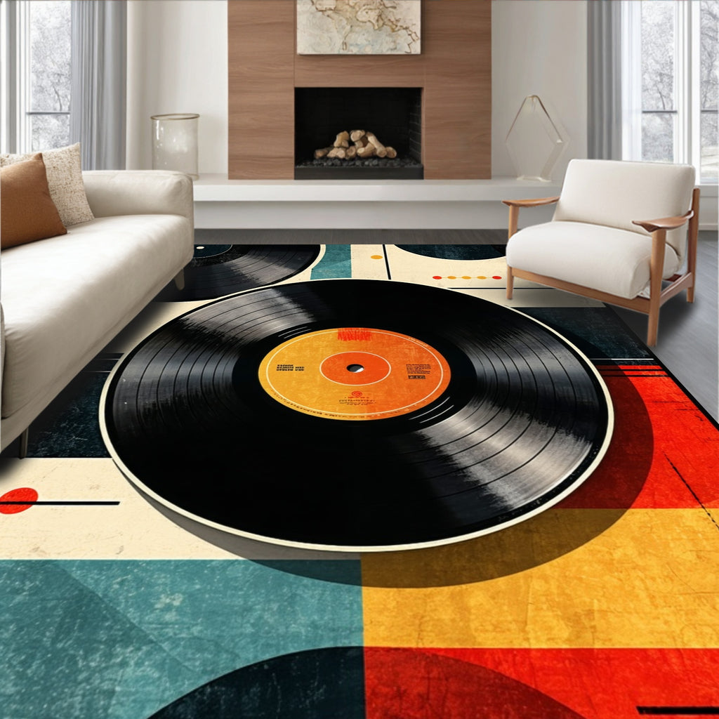 Retro Vibrant Vinyl Geometric Rug