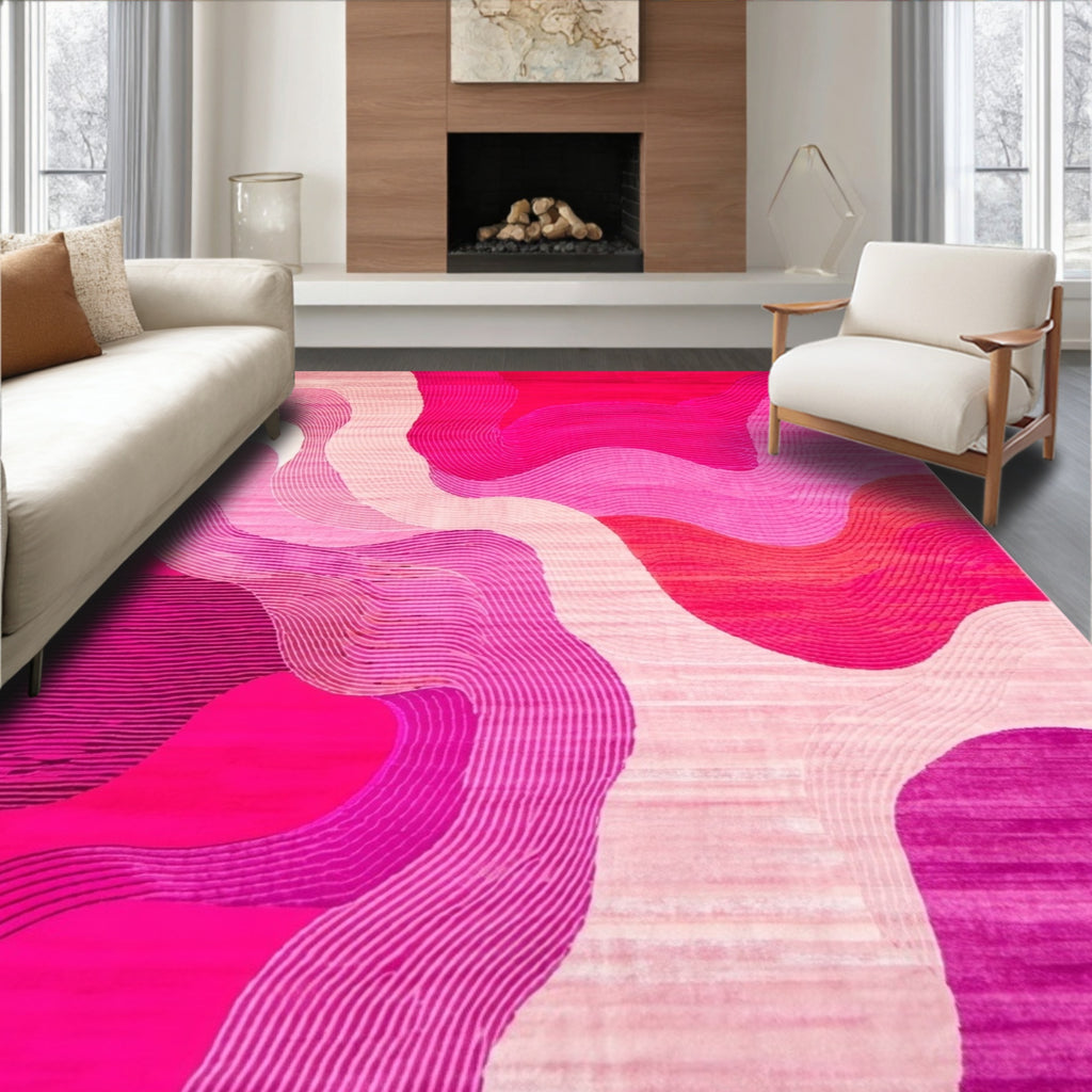 Vibrant Pink Purple Abstract Wave Rug
